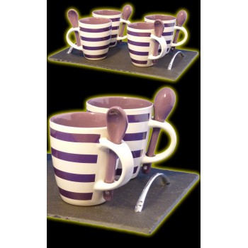 Plateau ardoise et 4 mugs avec cuillères
