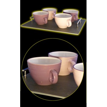 Grand Plateau ardoise et 4 bols violet et rose