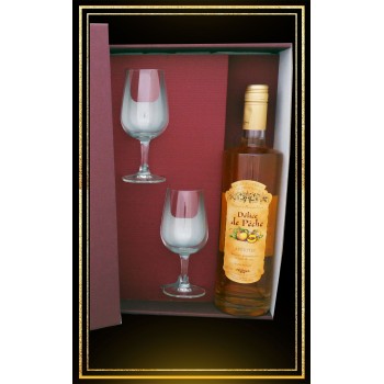 Coffret cadeau Délice de Pêche, 2 verres à vin et vin de pêche 75cl