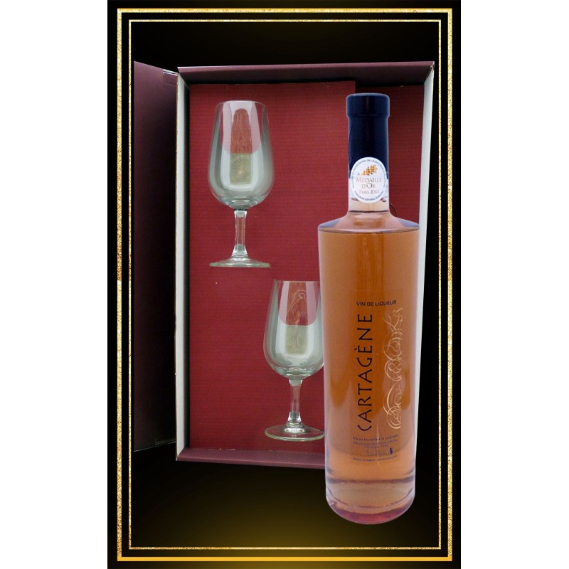 Coffret cadeau Cartagène, 2 verres à vin et Cartagène du Languedoc 75cl