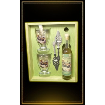 Coffret cadeau bois Absinthe Libertine Intense 20 cl 2 verres et 2 cuillères