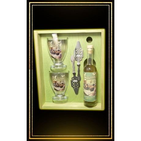 Coffret cadeau bois Absinthe Libertine Intense 20 cl 2 verres et 2 cuillères