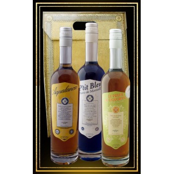 Coffret cadeau Les 3 Anis Aquanalanca, P'tit Bleu et Pastis du Liquoriste 70cl