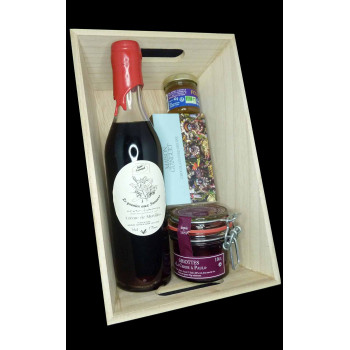 Coffret voyage gourmand Liqueur de Myrtilles, chocolat noir Papouasie Nouvelle-Guinéeet cerise griotte