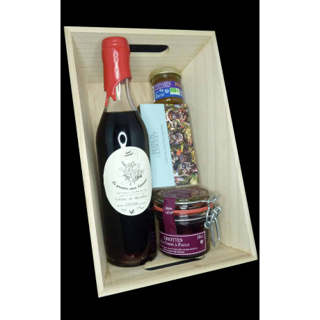Coffret voyage gourmand Liqueur de Myrtilles, chocolat noir Papouasie Nouvelle-Guinéeet cerise griotte