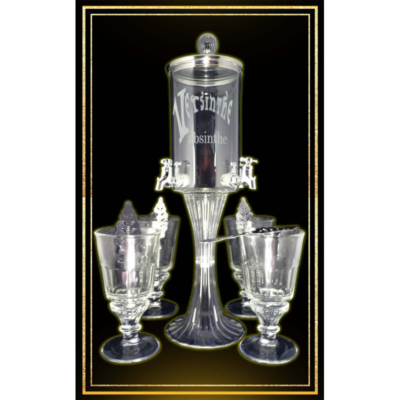 Service fontaine à absinthe 4 robinets et 4 verres à absinthe et 4 cuillères à absinthe "Versinthe"
