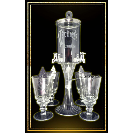 Service fontaine à absinthe 4 robinets et 4 verres à absinthe et 4 cuillères à absinthe "Versinthe"