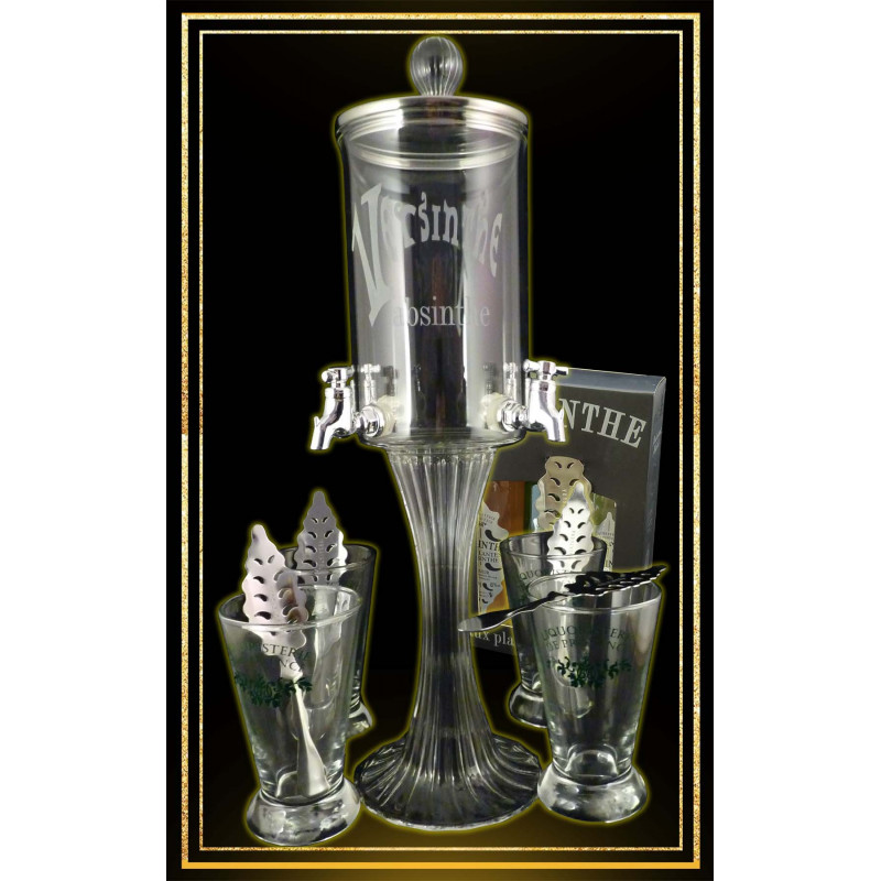 Service Fontaine à absinthe 4 robinets Coffret 3 absinthes 10cl