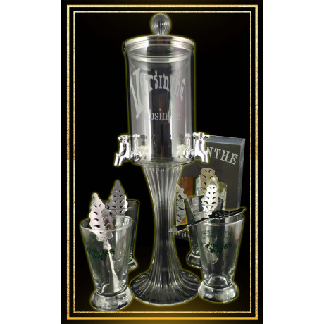Service Fontaine à absinthe 4 robinets Coffret 3 absinthes 10cl