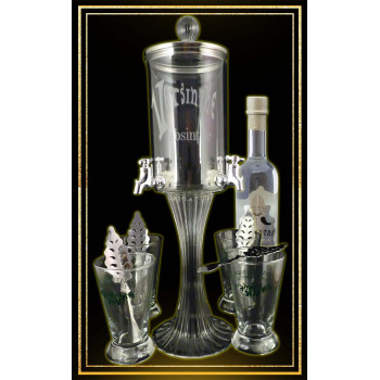 Service Fontaine à absinthe 4 robinets Bouteille Blanche de Versinthe 50cl