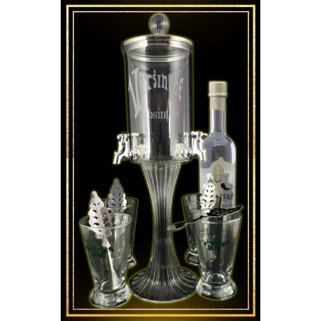 Service Fontaine à absinthe 4 robinets Bouteille Blanche de Versinthe 50cl